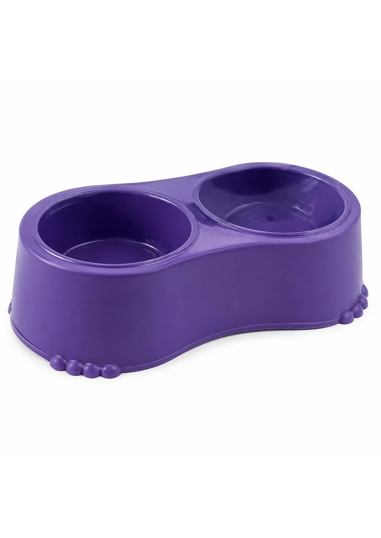 Comedouro e bebedouro elevado roxo com dois potes e base antiderrapante