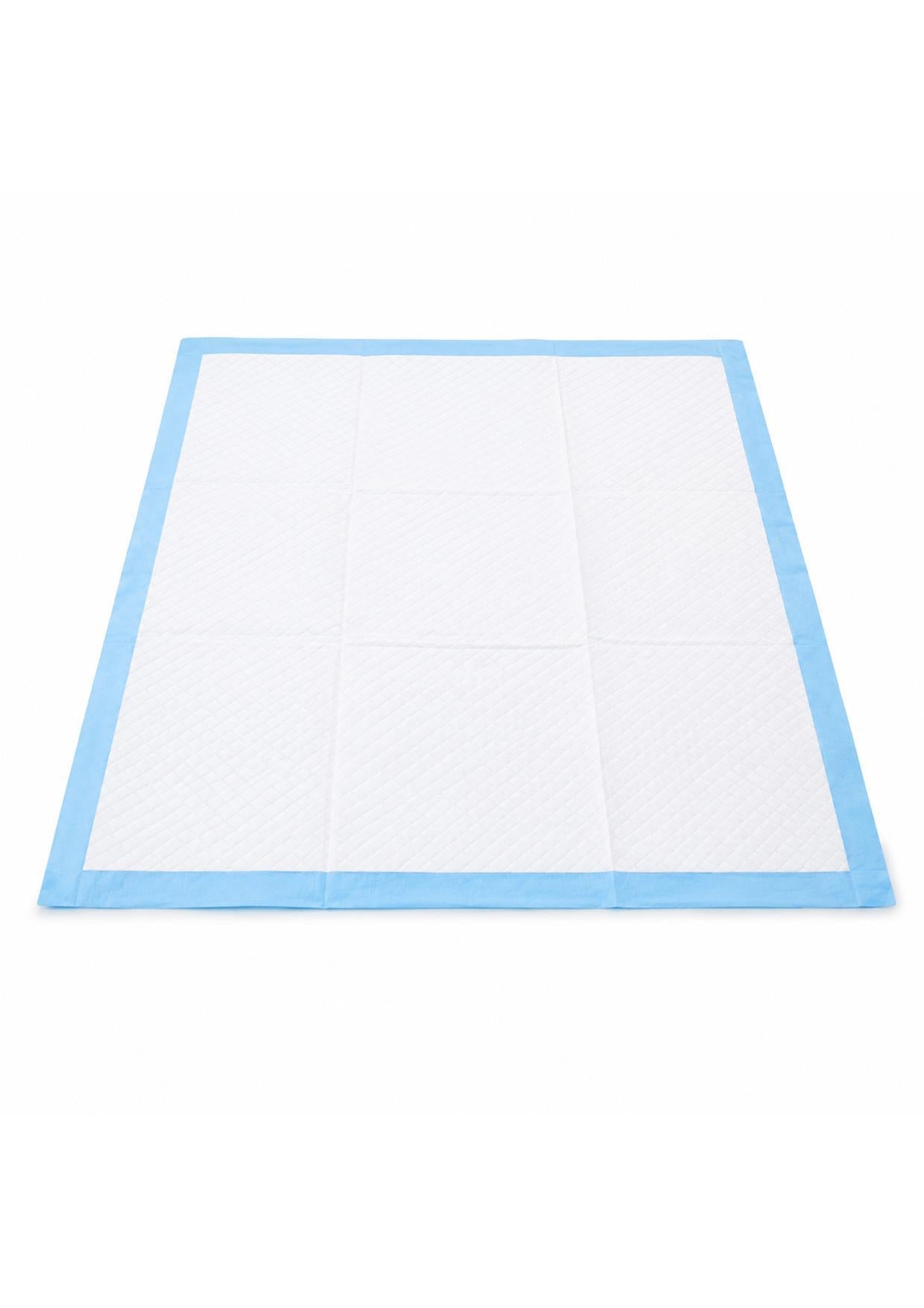 Tapete higiênico 60x60 aberto com centro absorvente branco e bordas azuis